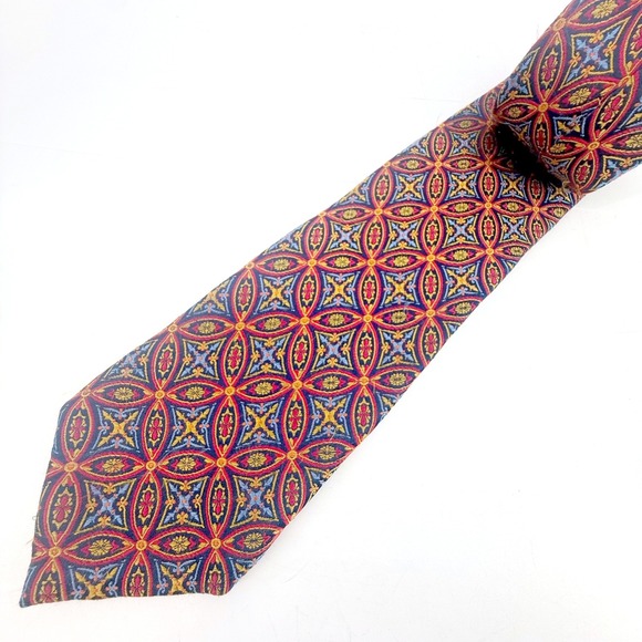 Haines & Bonner Other - Haines & Bonner London Tie Mens OS Navy Red Gold Silk Geometric Medallion